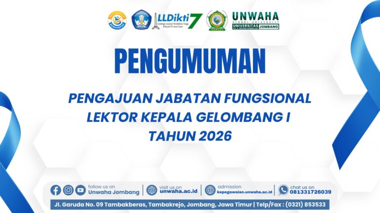 PENGUMUMAN PENGAJUAN JABATAN FUNGSIONAL LEKTOR KEPALA GELOMBANG I TAHUN 2026